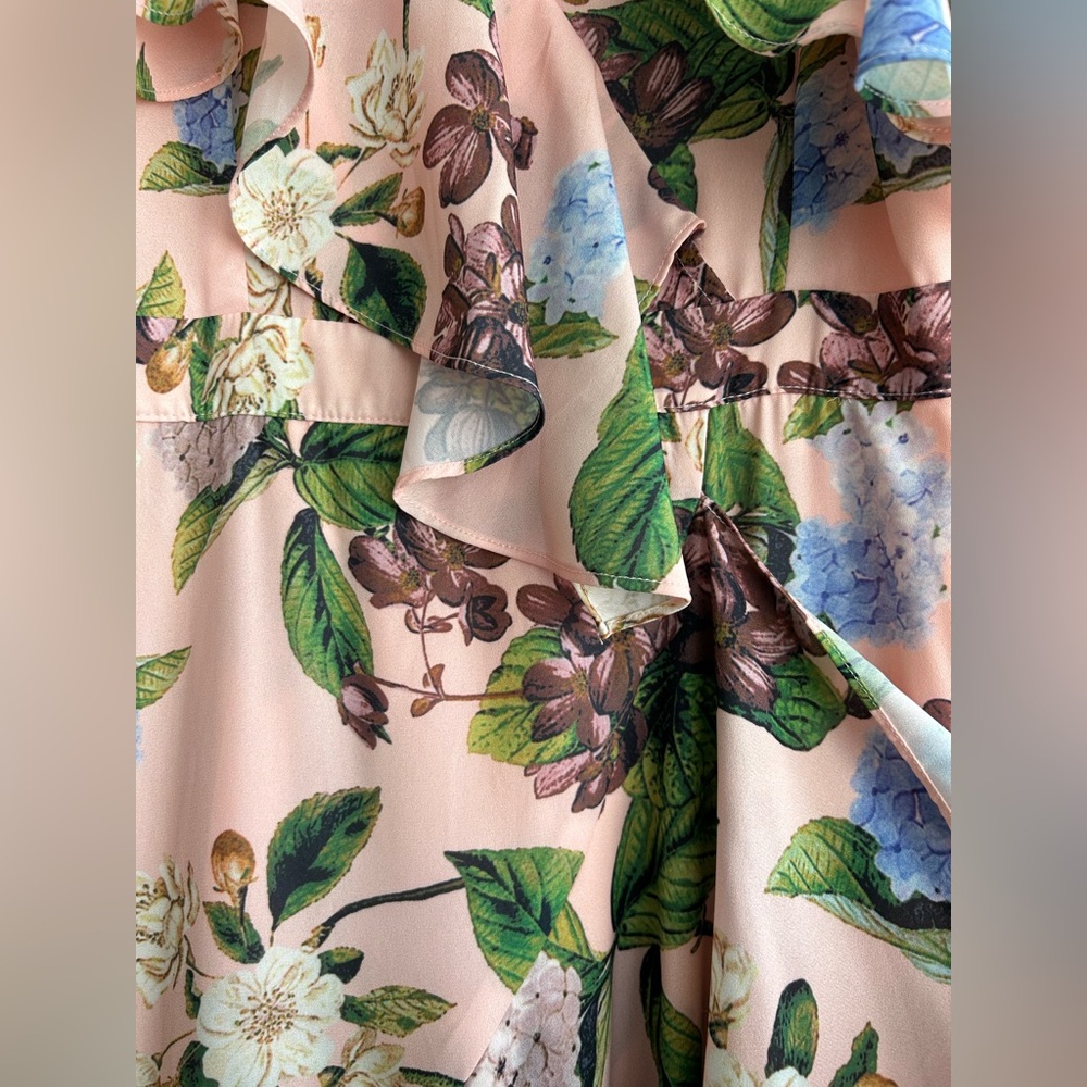 O.P.T. Pink Floral V-neck Off Shoulder Ruffle Dress Size S-M Pink - Picture 5 of 9